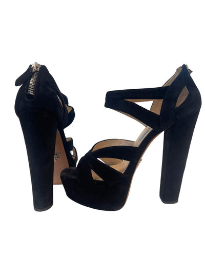 Prada Shoes Small | 6 Prada Suede Strap Peep Toe Heels