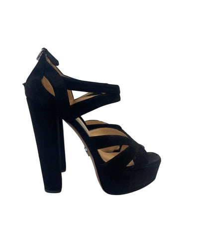 Prada Shoes Small | 6 Prada Suede Strap Peep Toe Heels