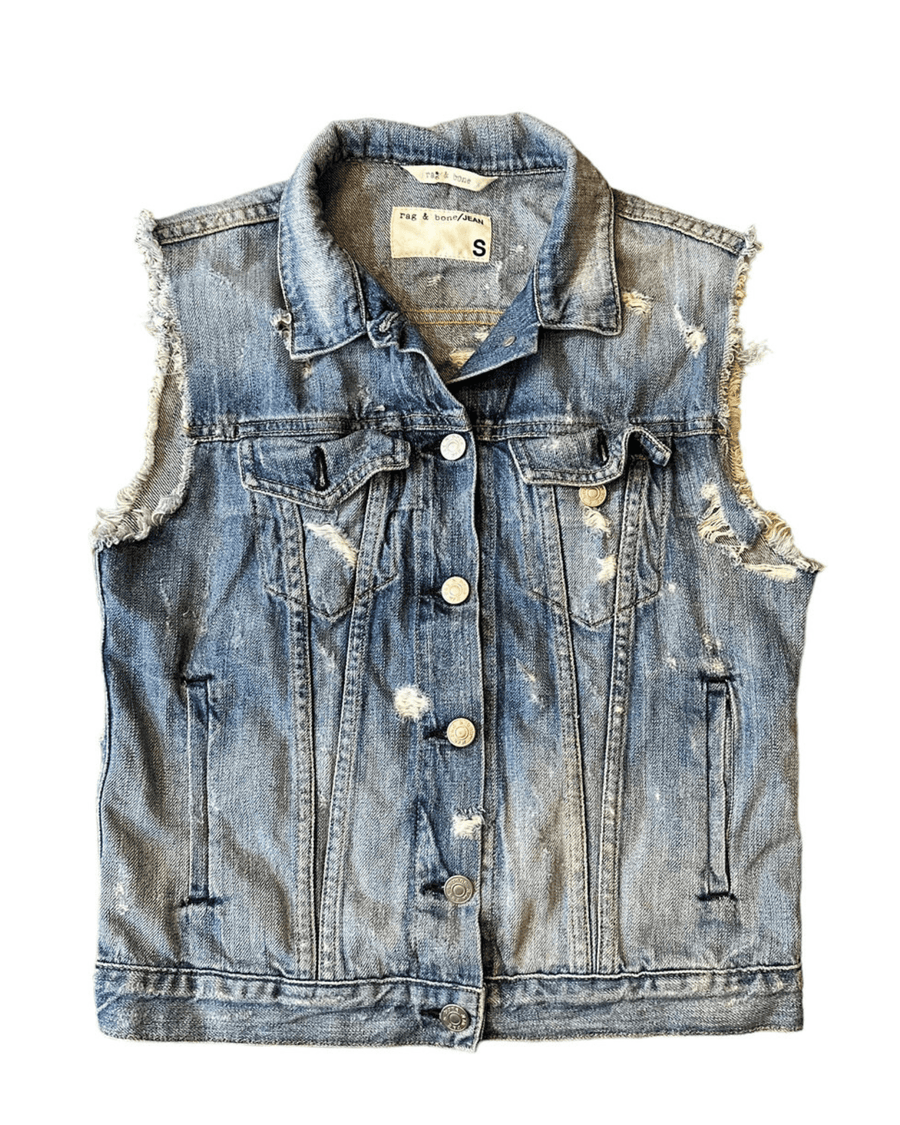 Rag & Bone Clothing Small Cropped Distressed Denim Vest