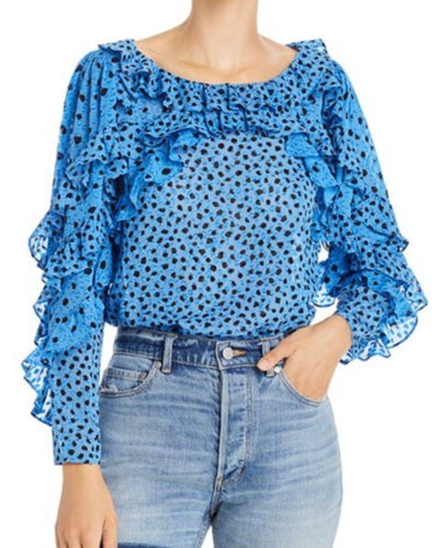 Rebecca Taylor Clothing Medium | US 8 Long Sleeve Dot Clip Ruffle Top