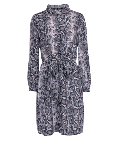 Rebecca Taylor Clothing Small | US 6 Grey Snakeskin Print Tied Silk Shirtdress