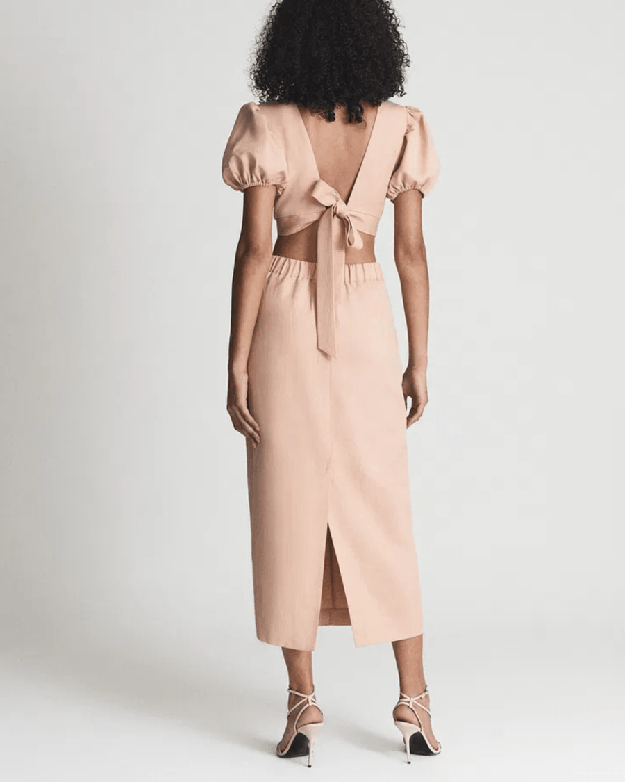 REISS Clothing Small | US 4 Jennah Puff Sleeve Cut Out Back Midi Dress