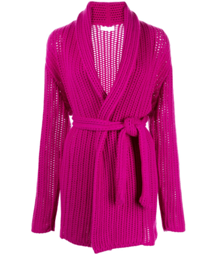 SABLYN Clothing Medium Belted Open-Knit Cardigan in Rosa