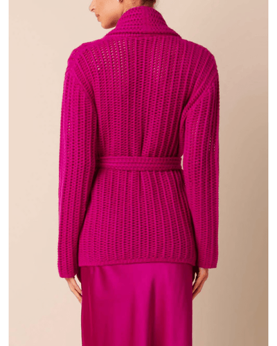 SABLYN Clothing Medium Belted Open-Knit Cardigan in Rosa