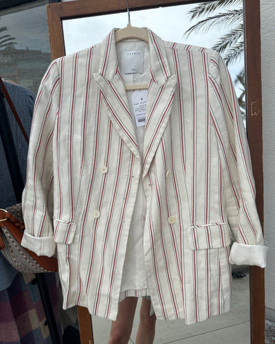 Sandro Clothing Medium | FR 38 Striped Cream Blazer