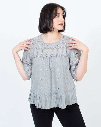 Sea New York Clothing Medium | US 8 Eyelet Short Sleeve Blouse