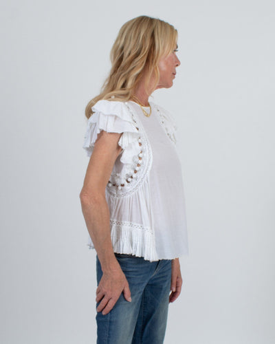 Sea New York Clothing XS | US 0 Eyelet Trim Flutter Sleeve Blouse