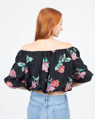 Stone Cold Fox Clothing XS Silk Floral Off the Shoulder Silk Blouse