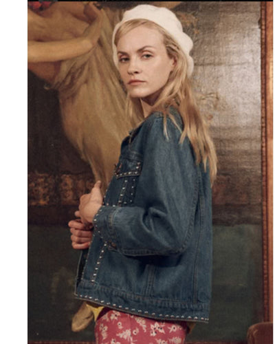 The Great Clothing Small The Great Studded Denim Jacket. in Electric Blue Wash