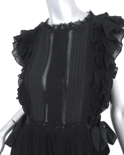 Ulla Johnson Clothing Large | US I 10 Ulla Johnson Henriette Black Lace Trim Side Tie Mini Dress