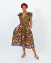 Ulla Johnson Clothing Medium | US 8 Floral Print Flutter Sleeve Midi Dress