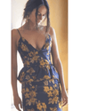 V.Chapman Clothing Medium Baroque Love Navy Floral Midi Corset Dress