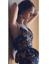 V.Chapman Clothing Medium | US 6 Baroque Love Navy Floral Midi Corset Dress