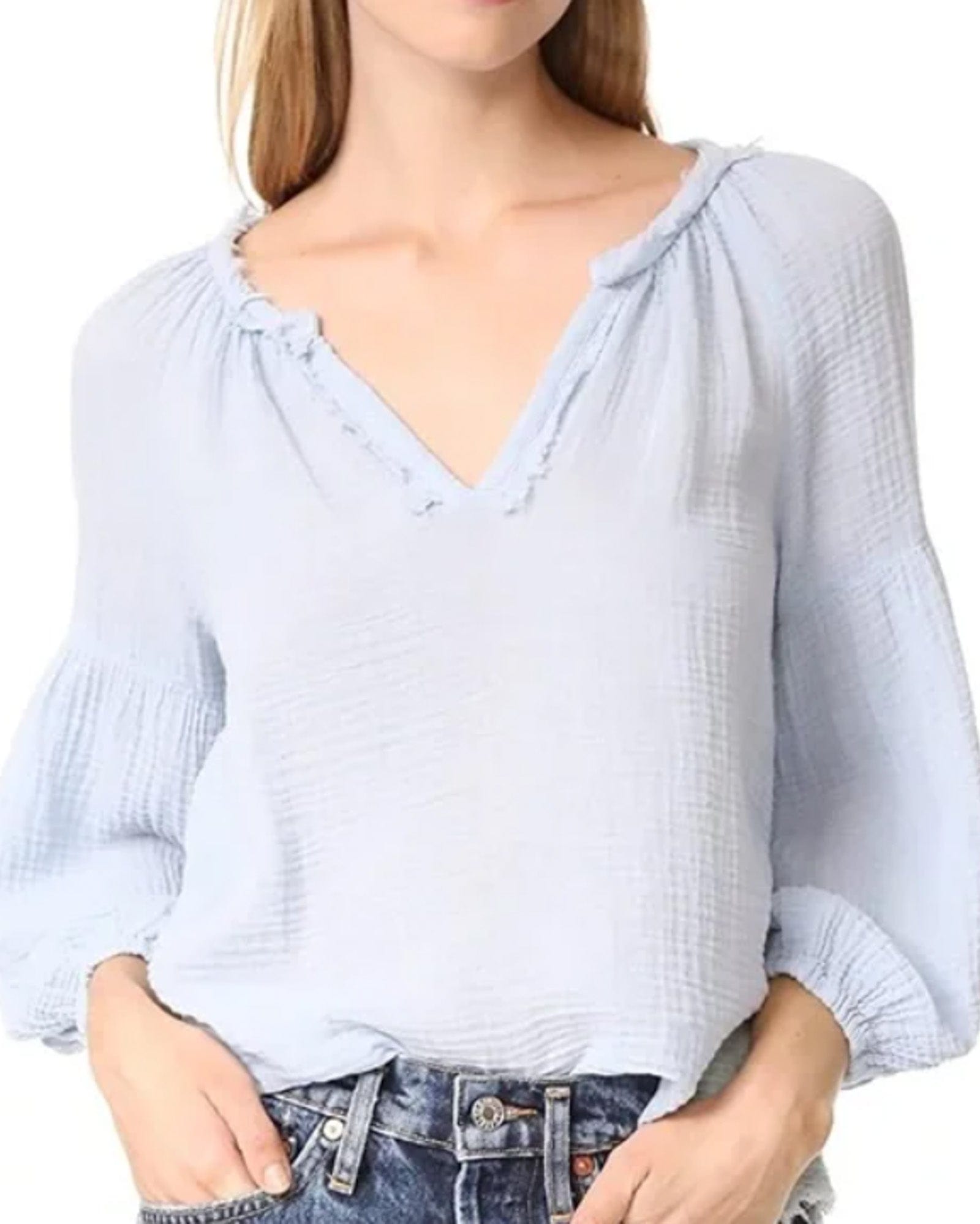 Cotton Gauze Peasant Top The Revury