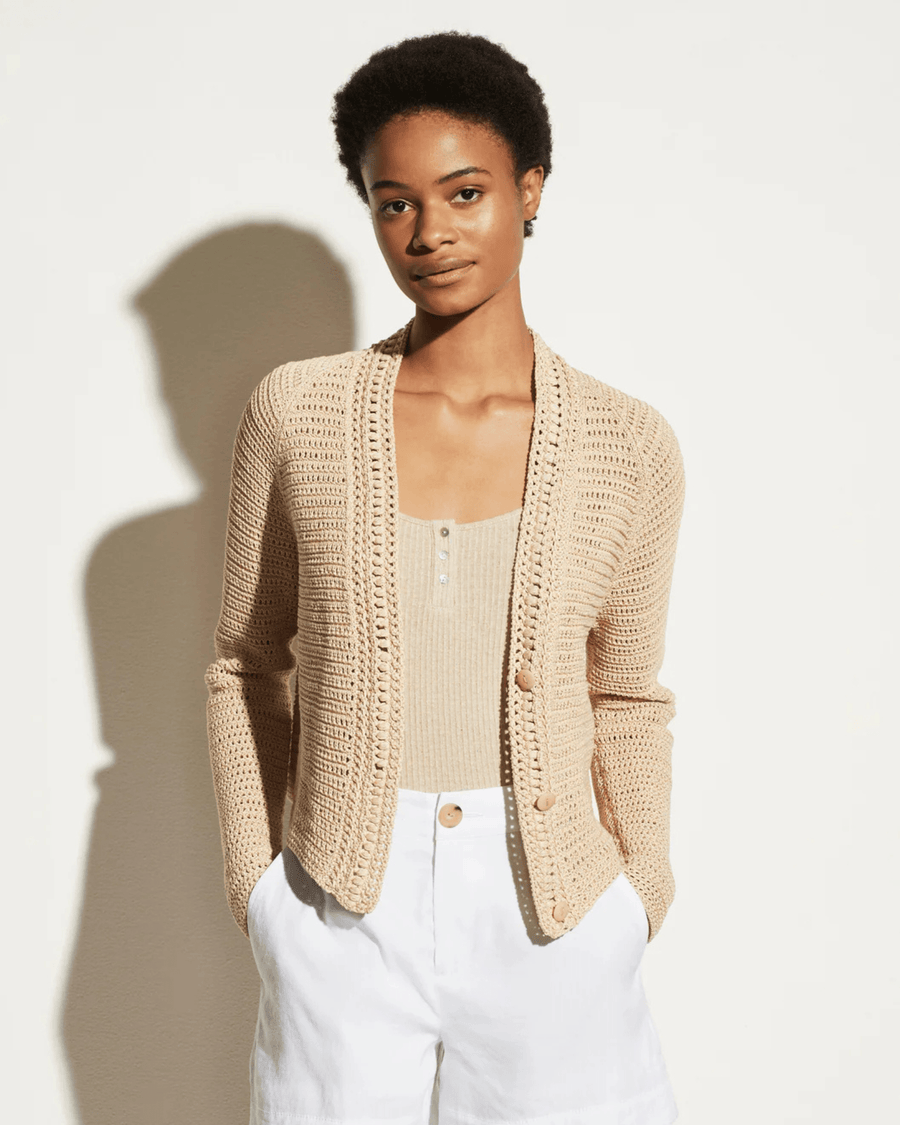 Vince Clothing Medium Crochet Cardigan In Straw