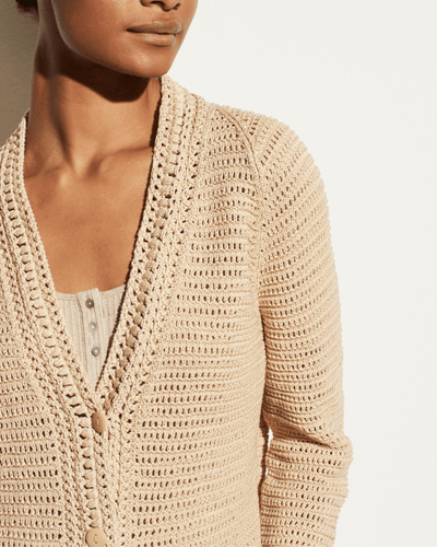 Vince Clothing Medium Crochet Cardigan In Straw