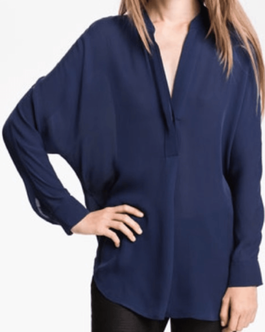 Vince Clothing Medium Silk Banded Navy Collar Blouse