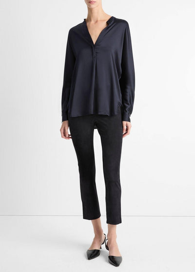 Vince Clothing Small | US 2 Silk Satin Band-Collar Blouse