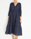 XíRENA Clothing Large Beckett Metallic Navy Striped Midi Dress