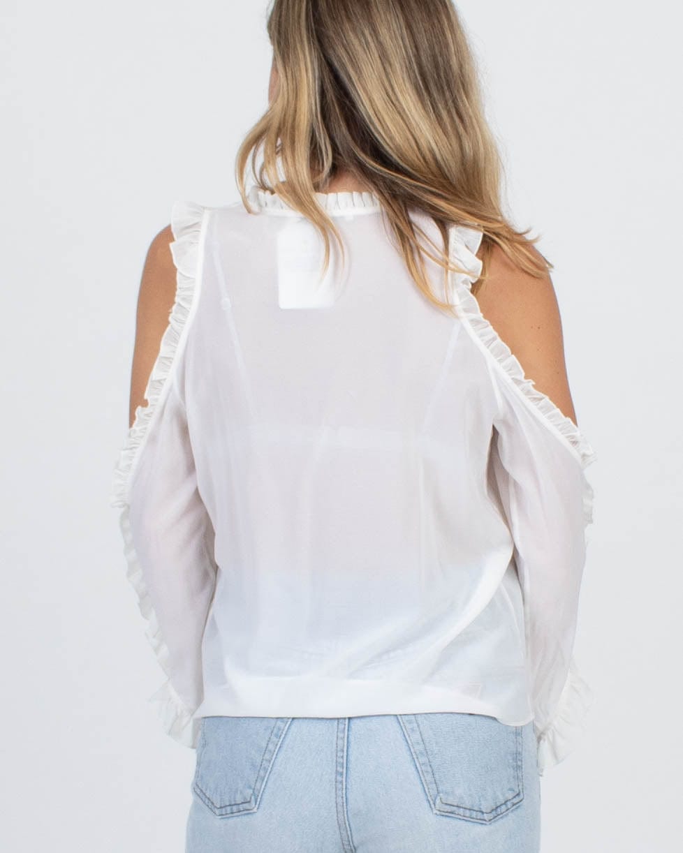 Cold shoulder ruffle discount shirt