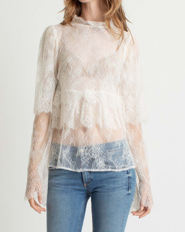 White Lace Long Sleeve Blouse The Revury