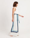 Calypso Clothing Medium White Striped Maxi Skirt with Fabric Tie