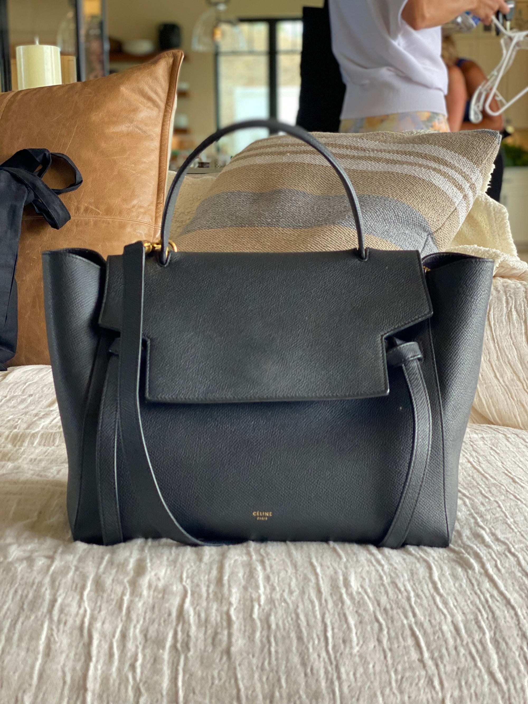 Celine Medium Belt Bag, Black Grained Leather