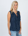 Elie Tahari Clothing Small Navy Silk Ruffle Blouse