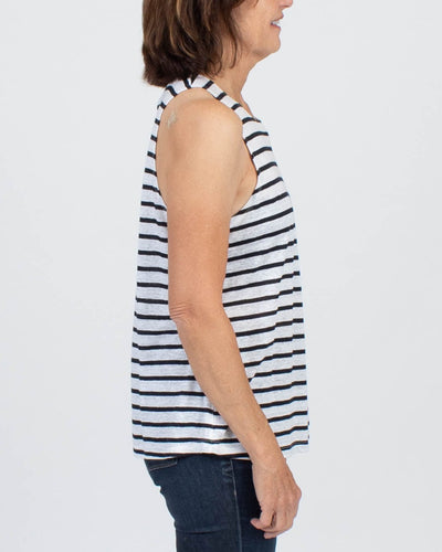 FRAME Clothing Medium Navy Striped Linen Tank