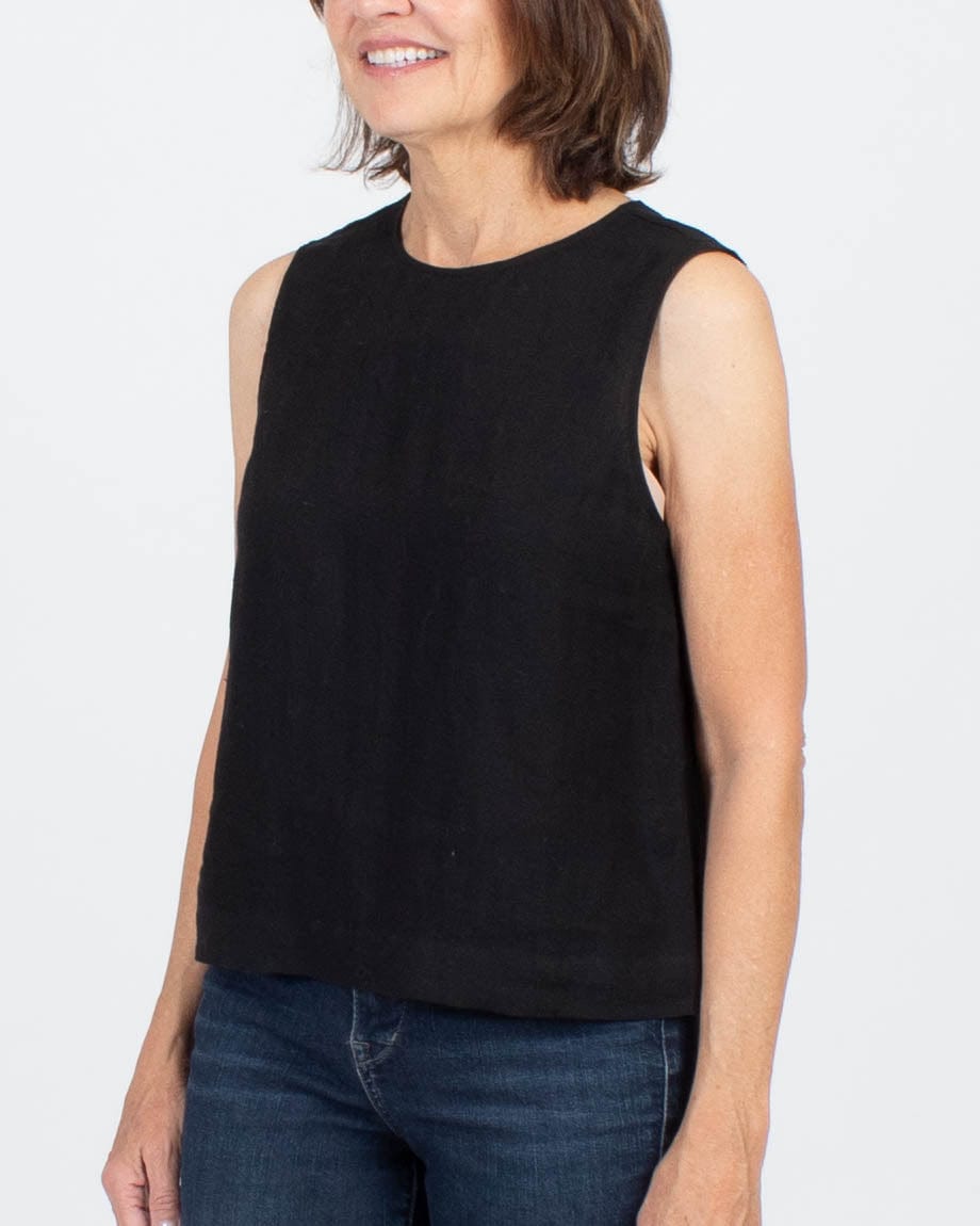 Button Back Sleeveless Linen Top