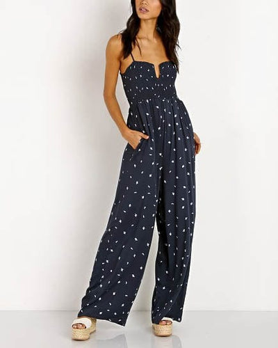 Knot Sisters Clothing Medium "West" Navy Printed Jumpsuit