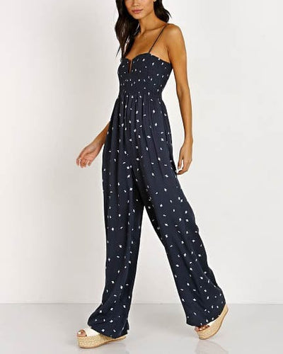 Knot Sisters Clothing Medium "West" Navy Printed Jumpsuit