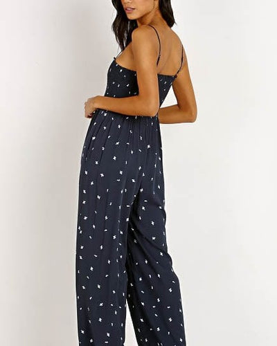 Knot Sisters Clothing Medium "West" Navy Printed Jumpsuit