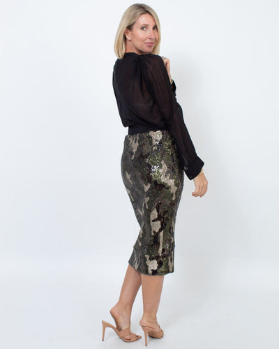 Le Superbe Clothing Large Camo Print Sequin Skirt