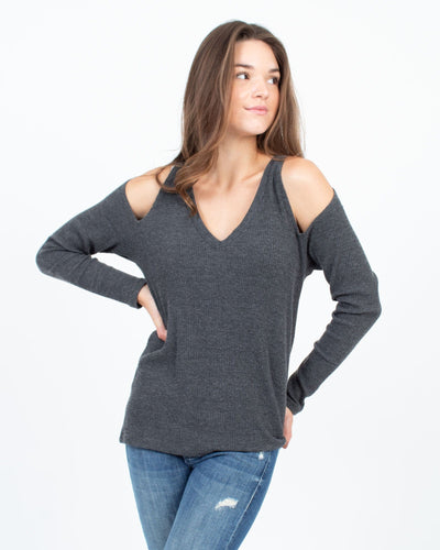 LNA Clothing XS Ribbed Cold Shoulder top