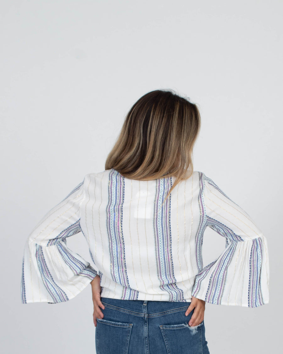 Love Stitch Clothing Small Long Sleeve Metallic Thread Striped Blouse