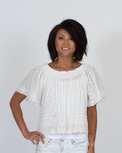 Lovers + Friends Clothing Medium Short Sleeve Off the Shoulder Crochet Blouse