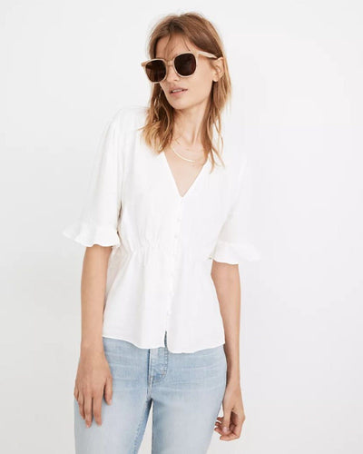 Madewell Clothing Medium | 8 "Linen-Blend Journal Keyhole-Sleeve Top"