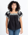 Madewell Clothing Medium Black Embroidered Short Sleeve Blouse