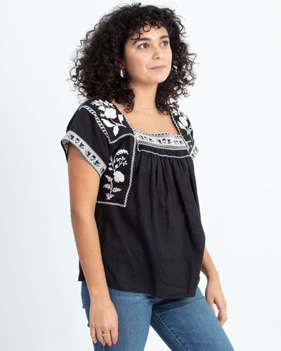 Madewell Clothing Medium Black Embroidered Short Sleeve Blouse