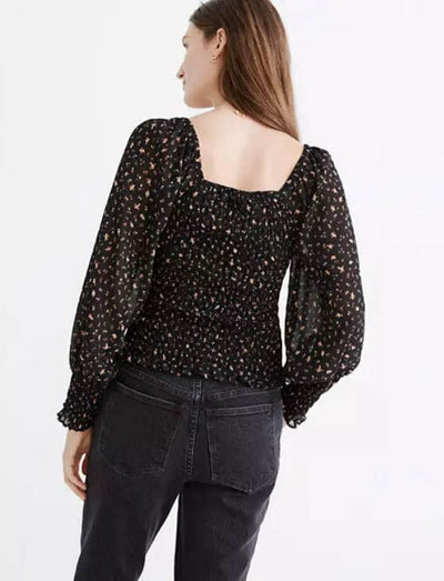 Madewell Clothing Small "Georgette Lucie" Bubble-Sleeve Smocked Top