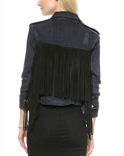 McGuire Clothing XS "Skywalker Distressed Denim Fringed Jacket"