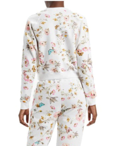 Monique Lhuillier Clothing Large "Floral Printed Cropped Sweatshirt"