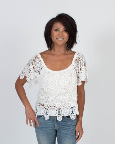 Nightcap Clothing Medium Crochet Short Sleeve Blouse