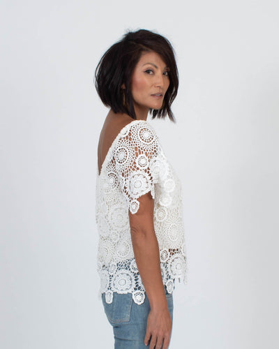 Nightcap Clothing Medium Crochet Short Sleeve Blouse