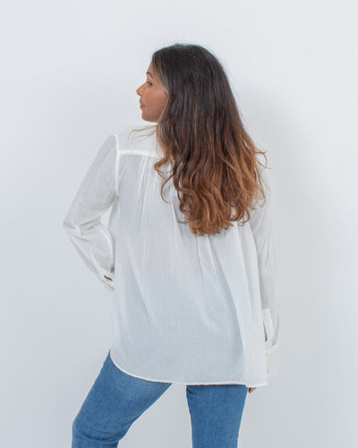 Nili Lotan Clothing XS Sheer Long Sleeve Blouse