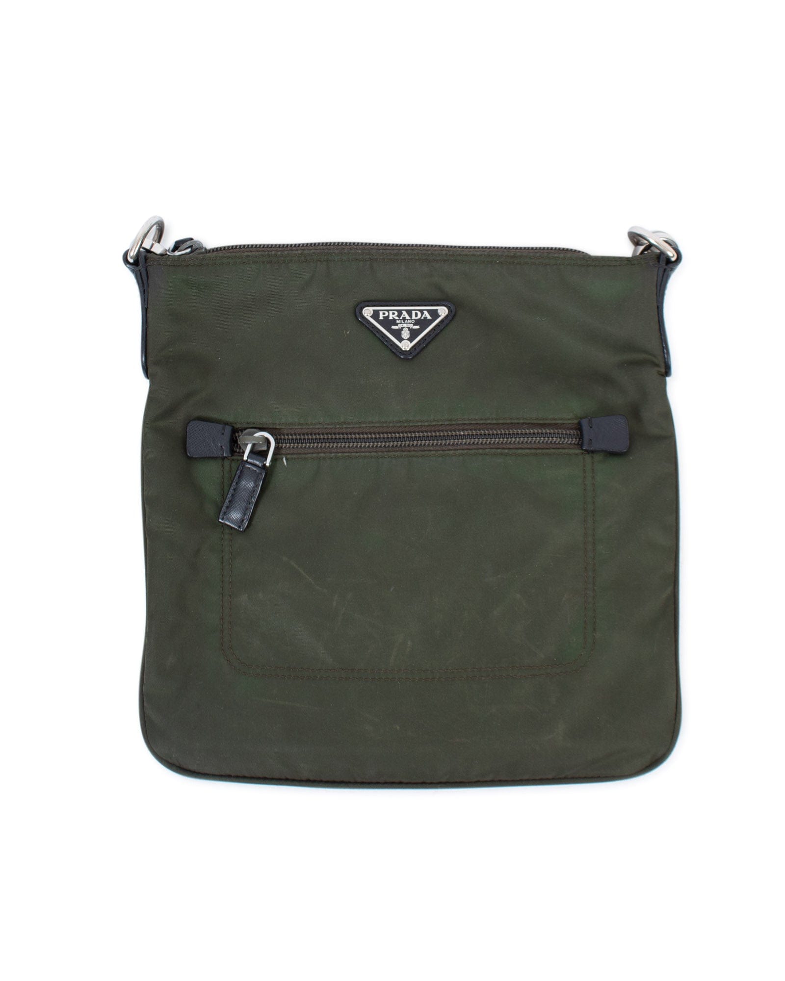 Prada Tessuto Nylon Messenger Bag in Army Green - The Revury