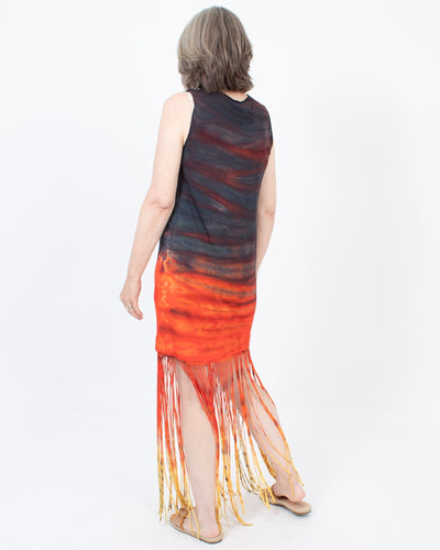 Raquel Allegra Clothing Medium Tie Dye Long Fringe Dress