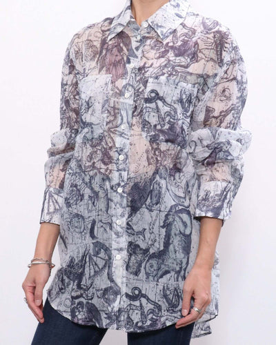 Raquel Allegra Clothing Small Printed Button Down Blouse