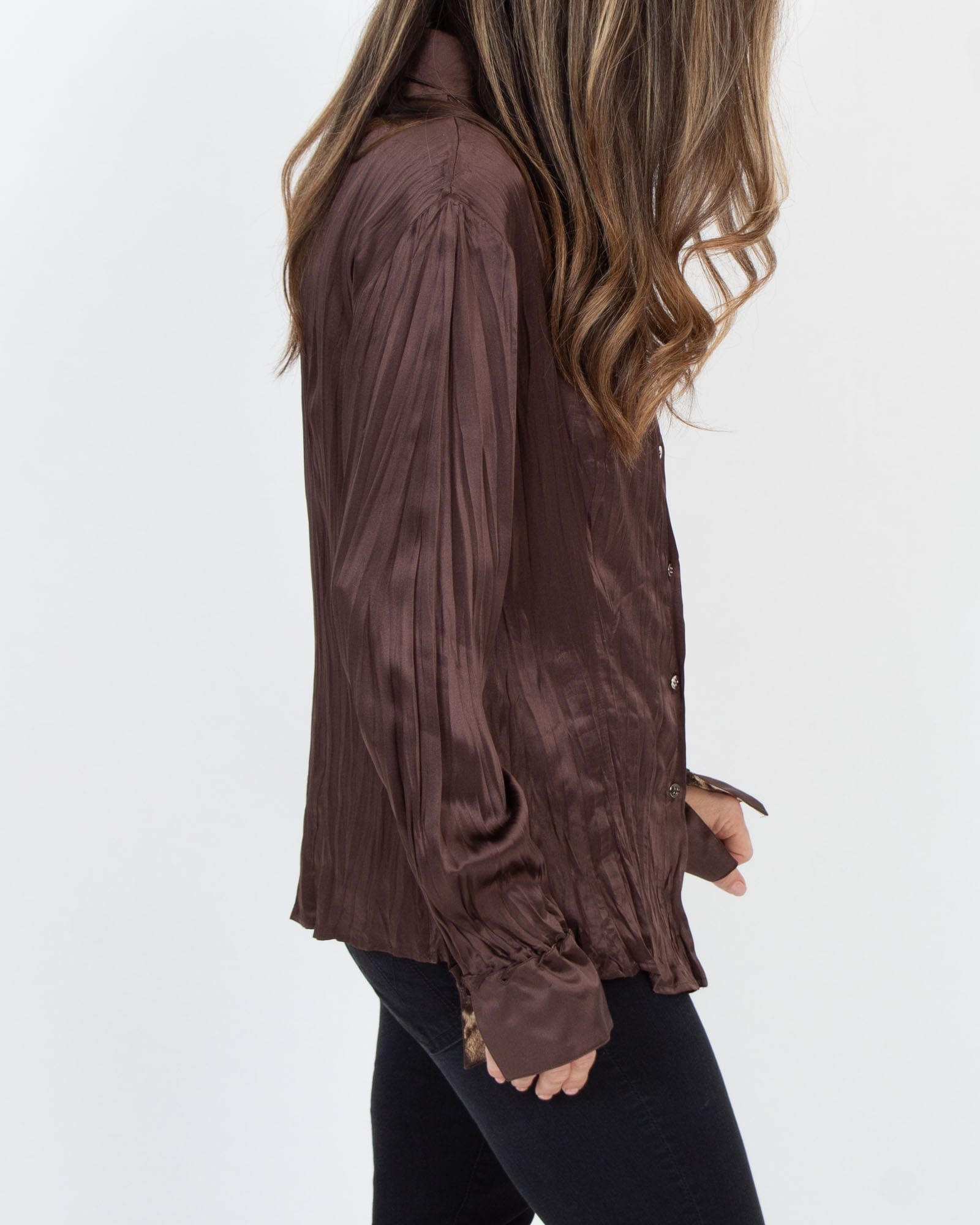 Brown Silk Pleated Blouse